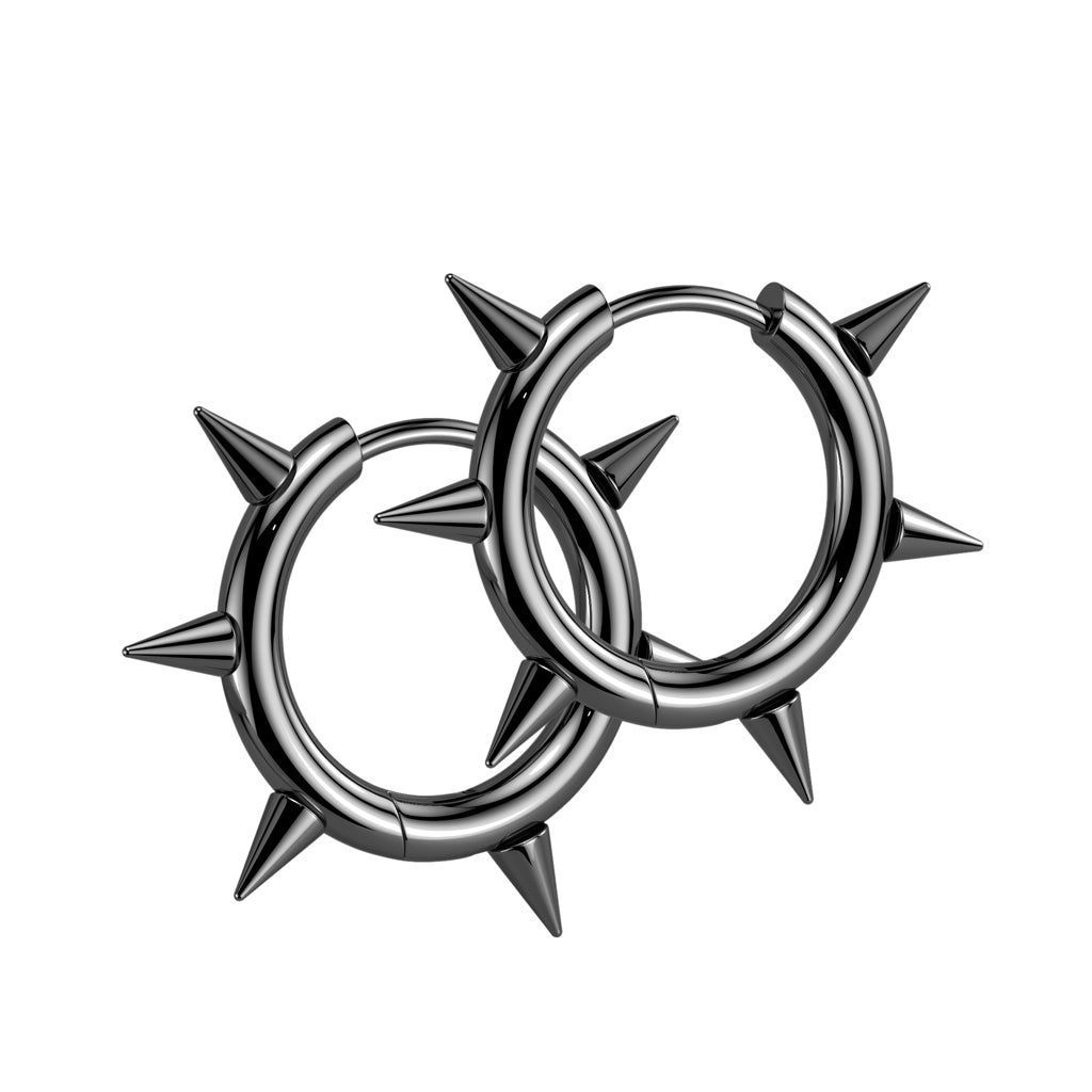 18G Pair of Stainless Steel Hinged Hoop Earrings With Spikes